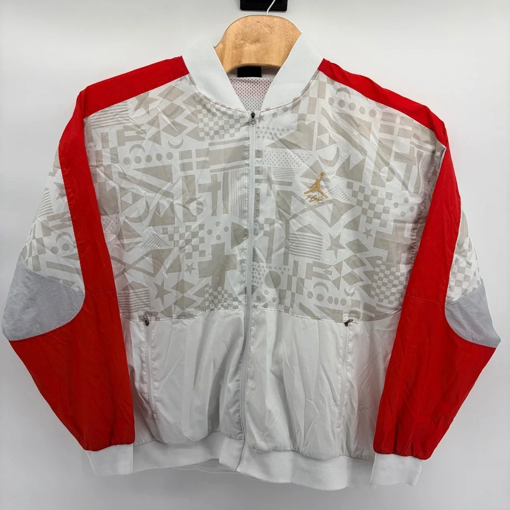 Jordan Flight Windbreaker Jacket Mens XL White Red Geometric CJ9082-657
